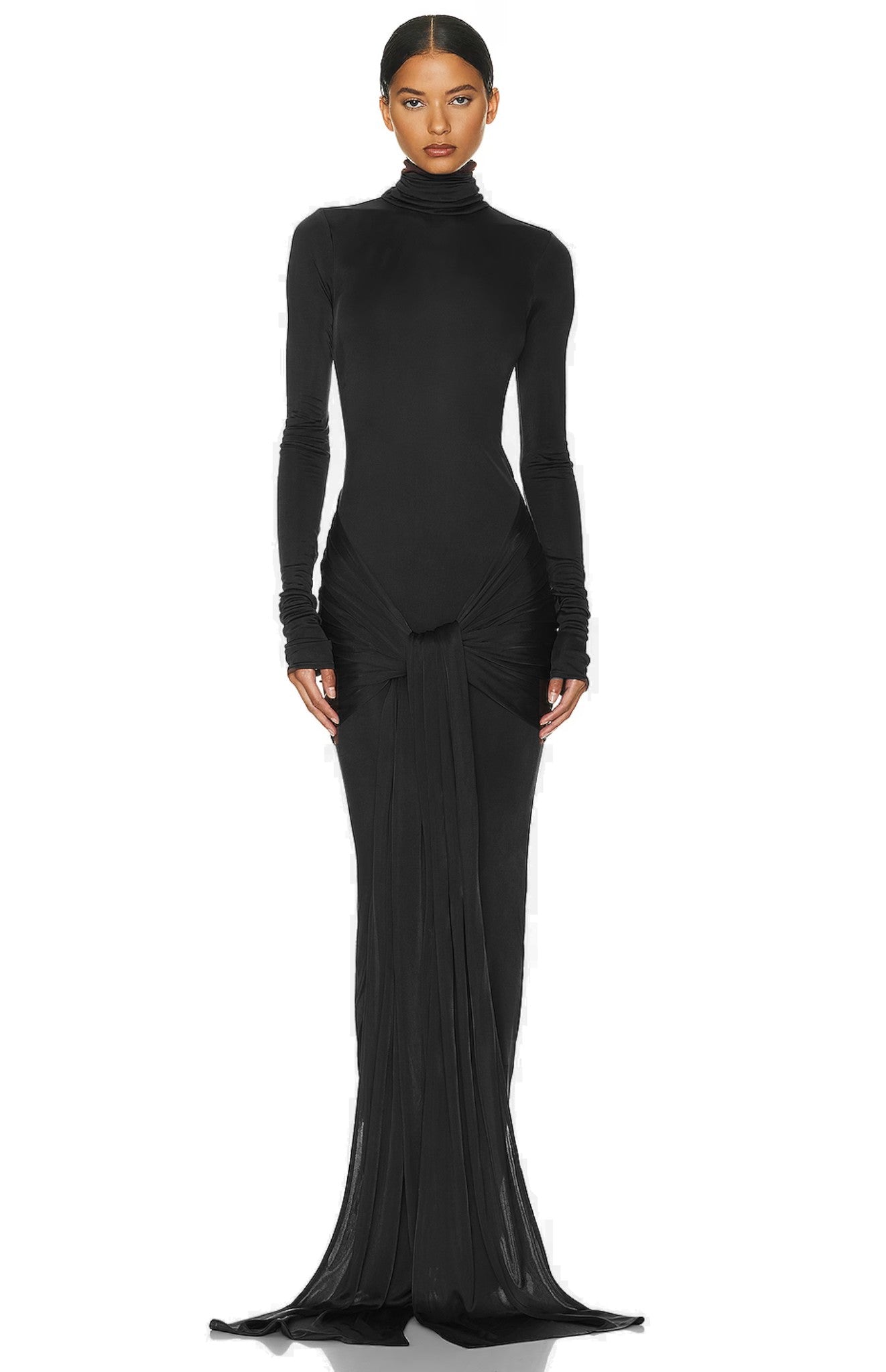 Bodycon sukienka maxi z golfem i siateczkowym wiązaniem