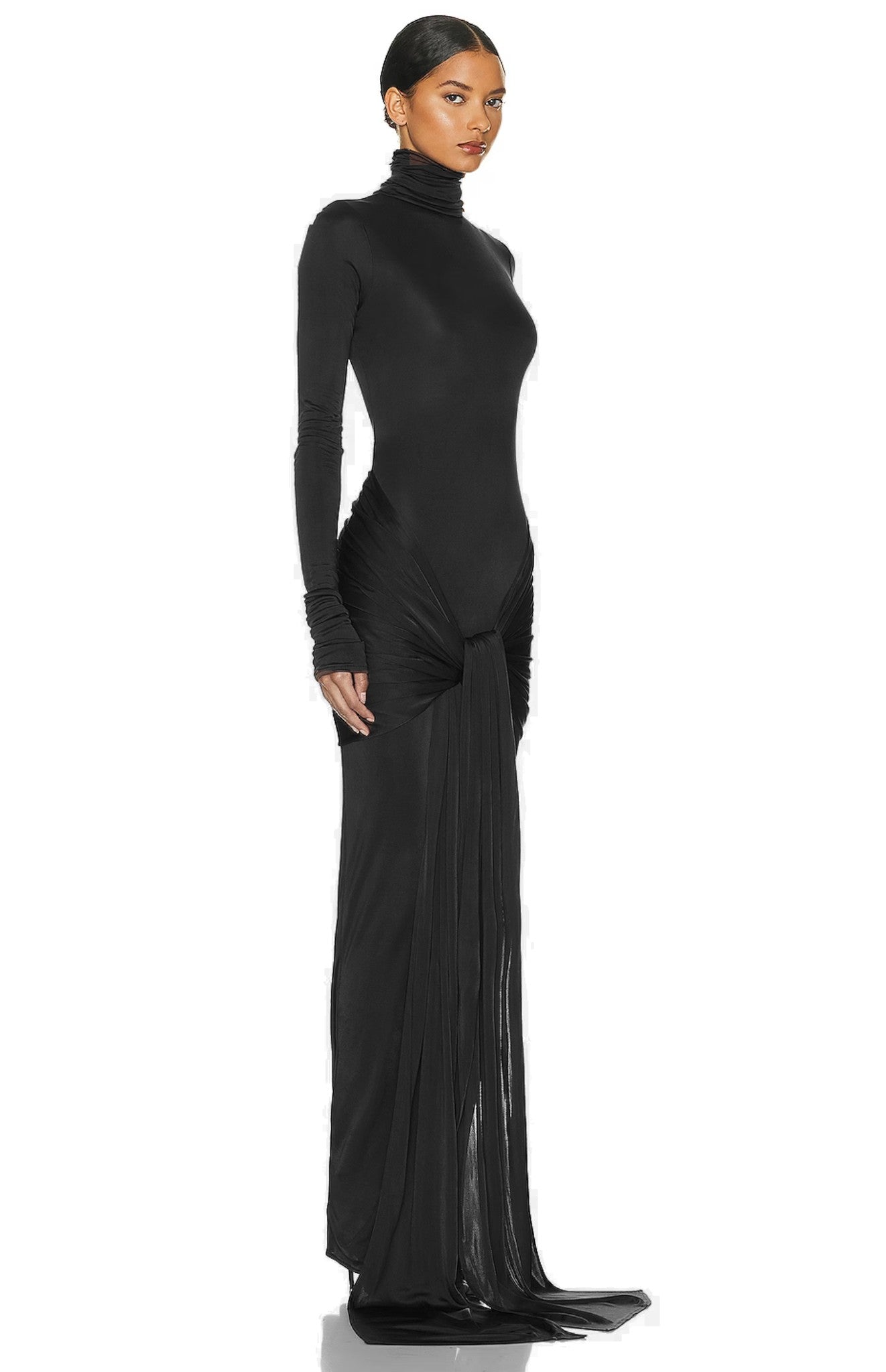 Bodycon sukienka maxi z golfem i siateczkowym wiązaniem