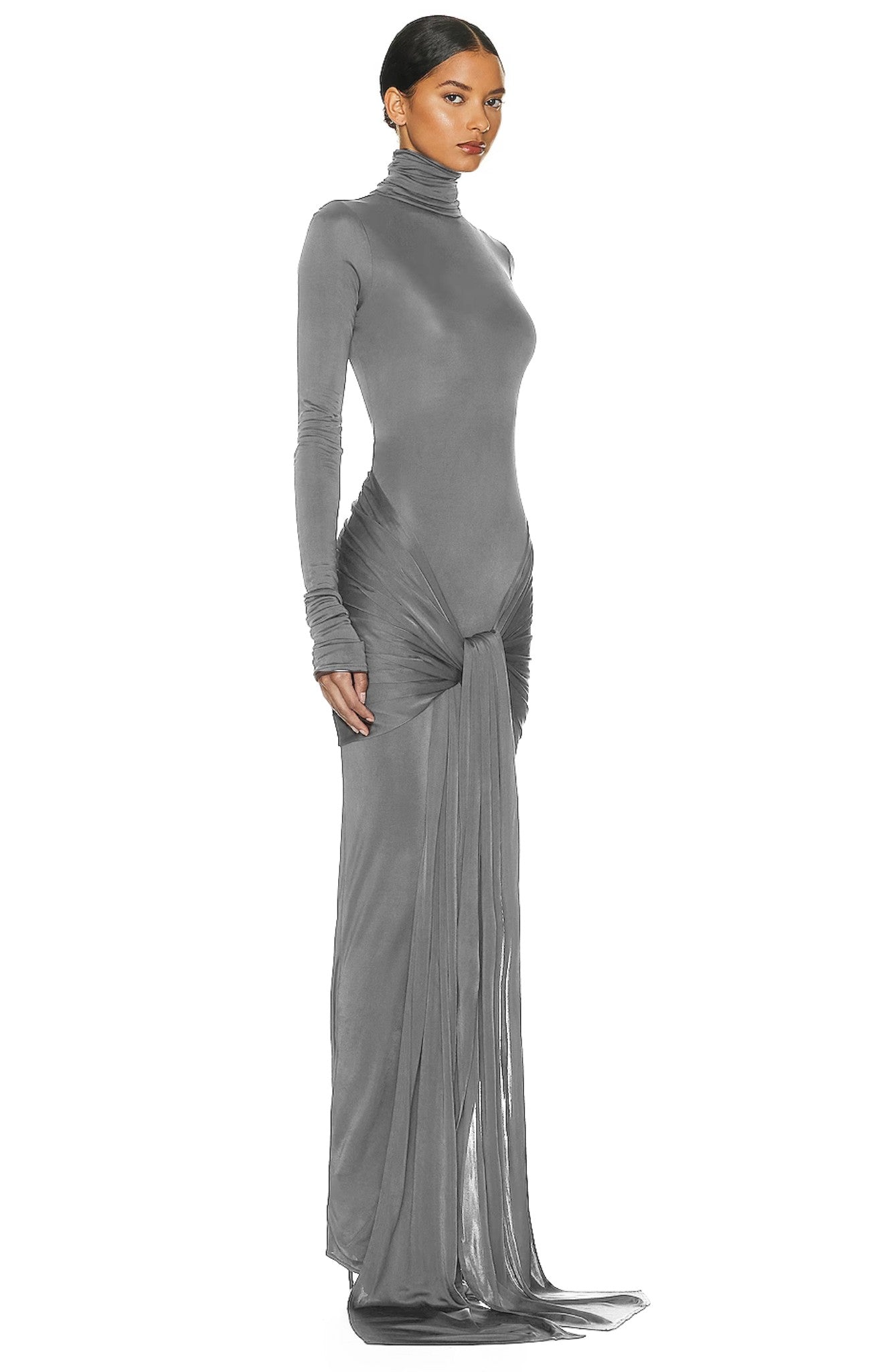 Bodycon sukienka maxi z golfem i siateczkowym wiązaniem