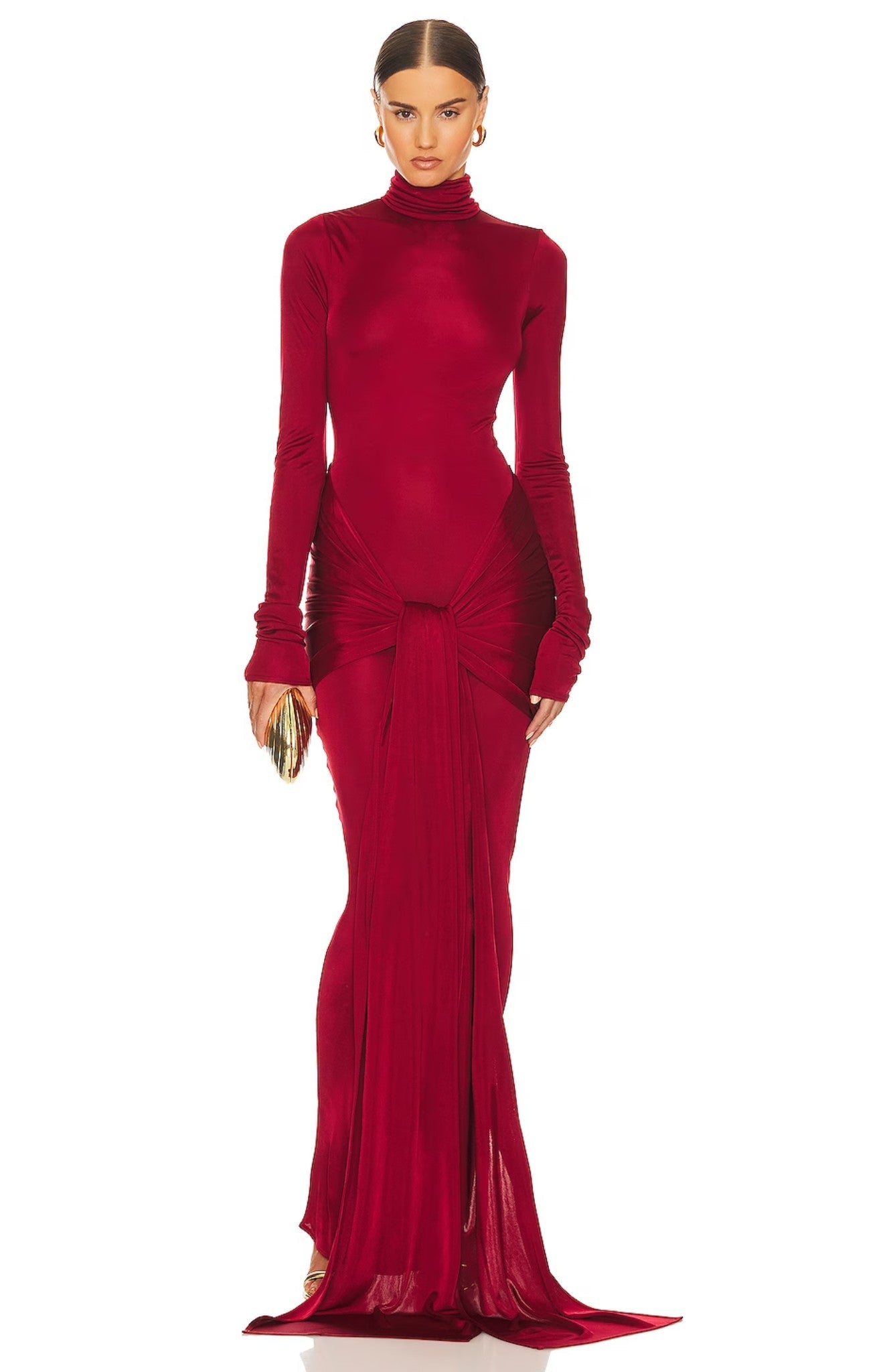 Bodycon sukienka maxi z golfem i siateczkowym wiązaniem